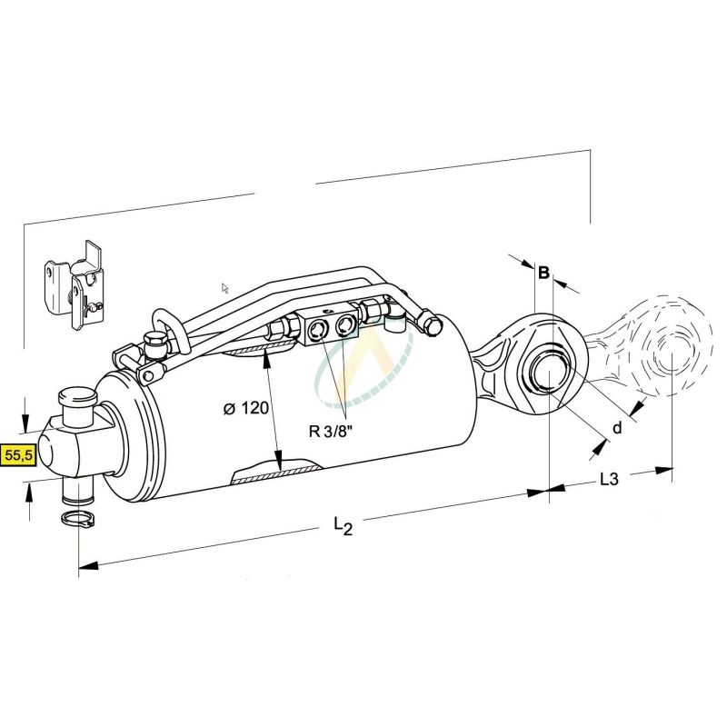 Vérin 3 éme points rotule de 44 mm course de 185 mm Vérin 3 éme points rotule de 44 mm course de 185 mm
