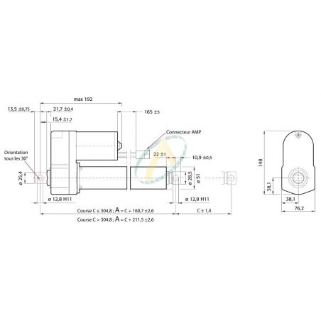 Vérin électrique charge 440 daN vitesse 30mm/s