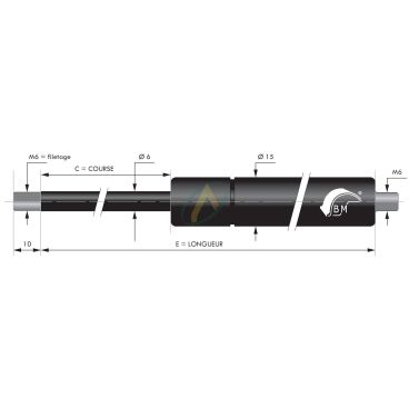 Vérin à gaz tige diamètre 6 mm avec filetage M6