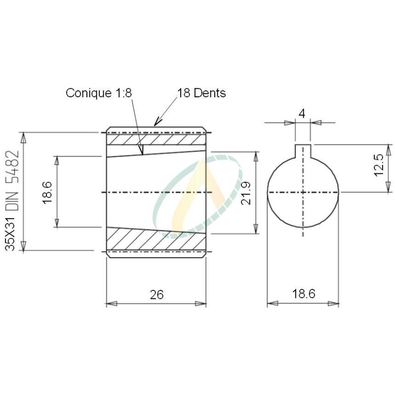 Manchon 18 dents pour boîtier multiplicateur aluminium