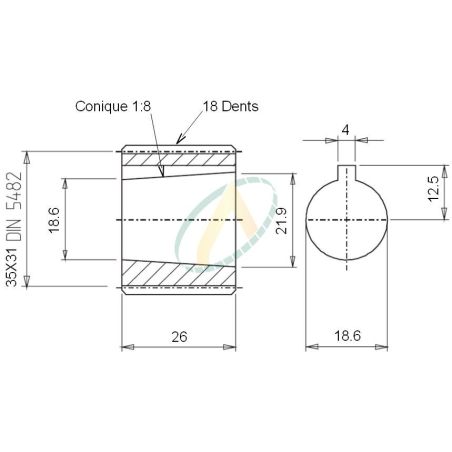 Manchon 18 dents pour boîtier multiplicateur aluminium