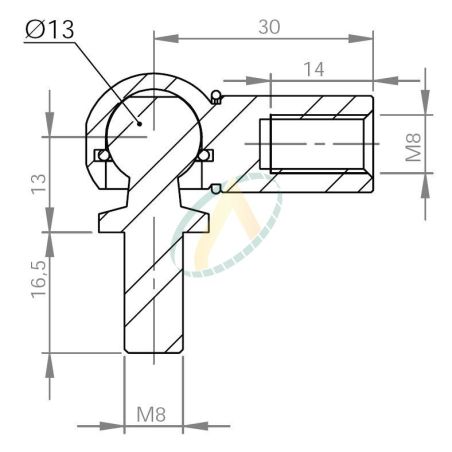 Cage acier taraudé M8 avec rotule fileté M8 longueur 30 mm