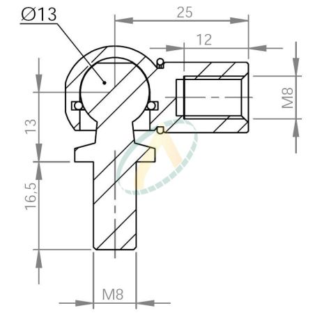 Tête Articulée Avec Filetage Intérieur Droite - Réf. KBRM-08 - D1=8, D2=24, D3=M8