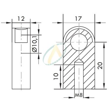 Chape acier diamètre 10,1 mm largeur 10 mm taraudé M8