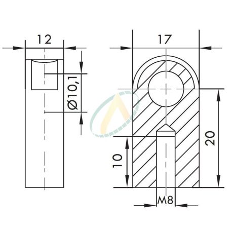 Chape acier diamètre 10,1 mm largeur 10 mm taraudé M8