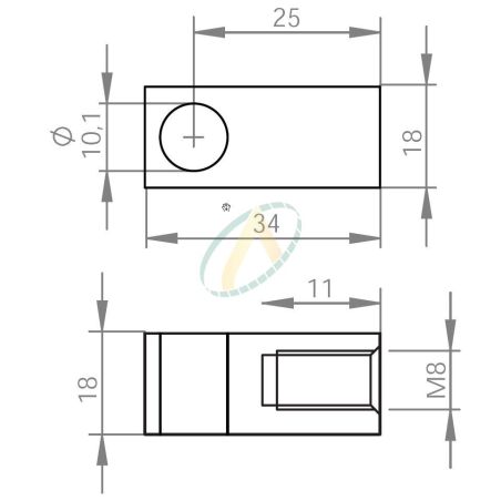 Chape acier diamètre 10,1 mm largeur 18 mm taraudé M8