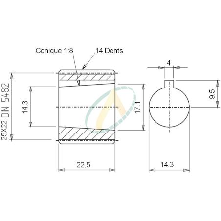 Manchon 14 dents pour boîtier multiplicateur aluminium