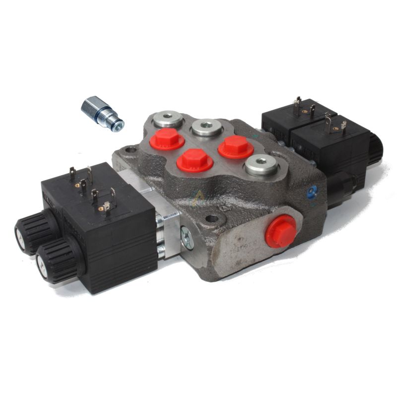 Distributeur monobloc spécifique 45l/min commande électrique 12 Volts 2 double effet