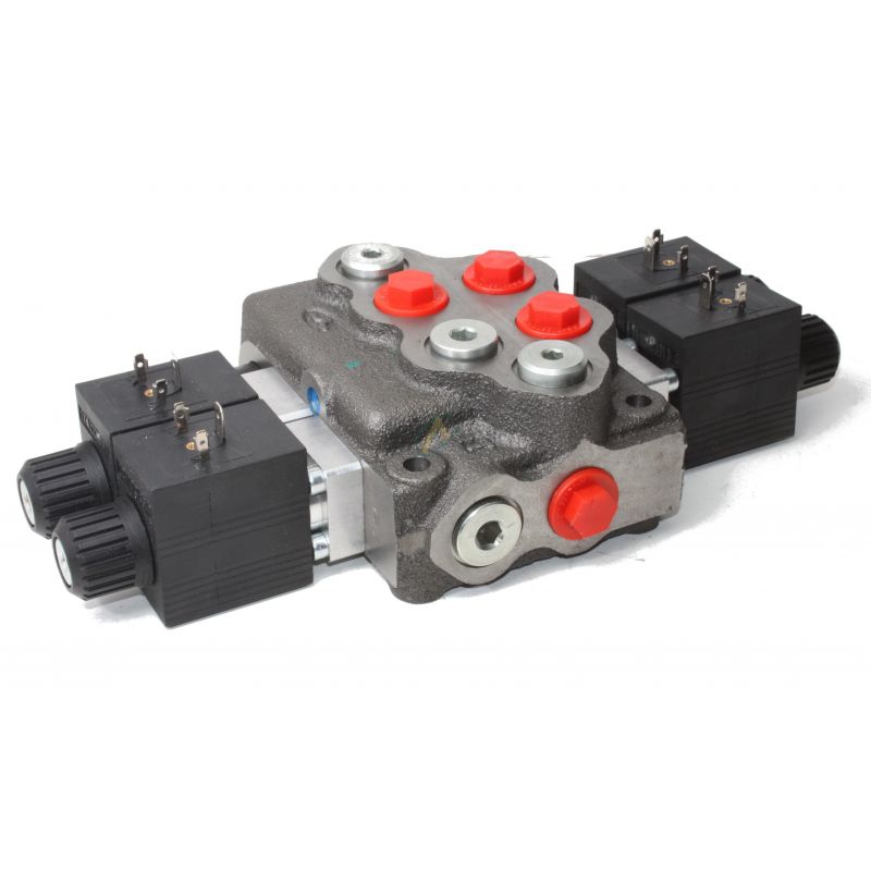 Distributeur monobloc spécifique 45l/min commande électrique 12 Volts 2 double effet