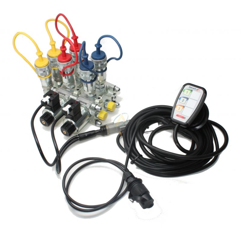Sélecteur de fonctions empilables 12V 50l/min avec boitier électronique et coupleurs Sélecteur de fonctions empilables 12V 50l/min avec boitier électronique et coupleurs