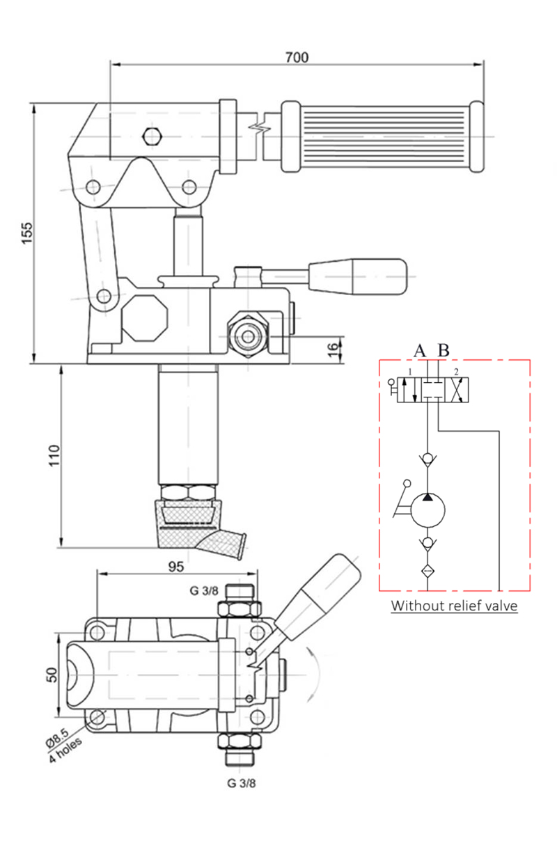 Schéma pompe hydraulique manuelle double effet