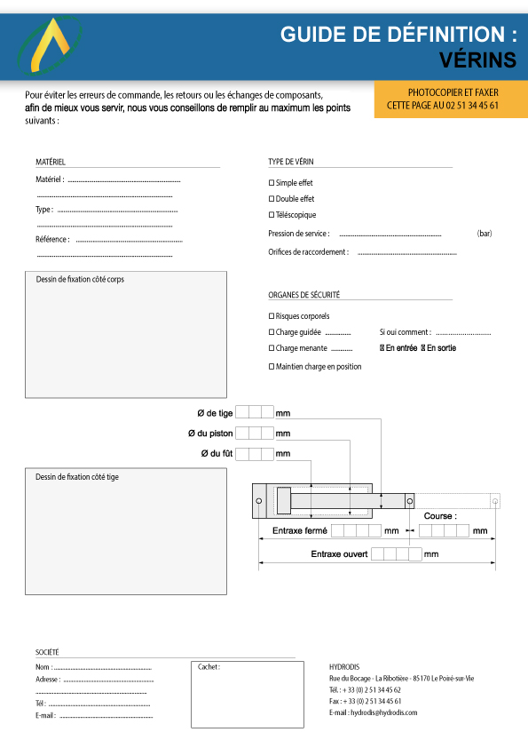 Fiche de définition de vérin hydraulique