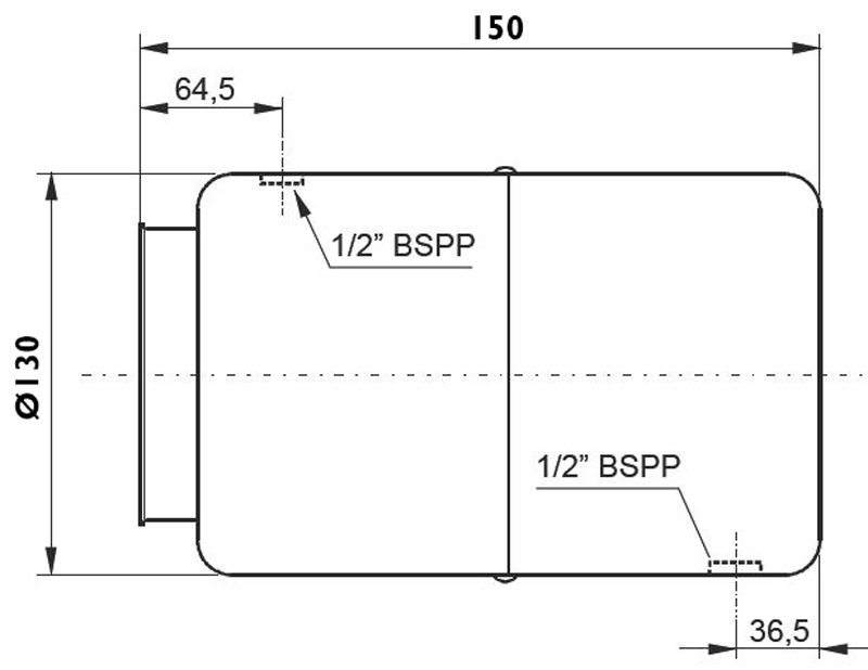 Réservoir Horizontal Rond Acier 1 litre