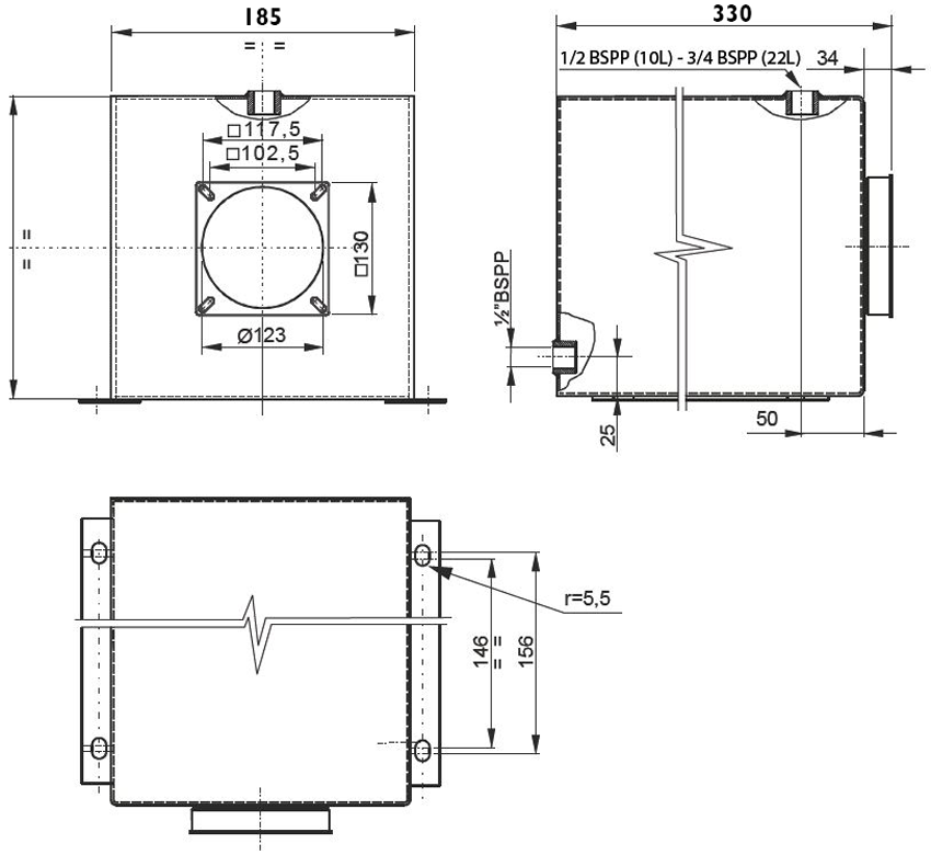 Réservoir Horizontal Carré Acier 10 litres