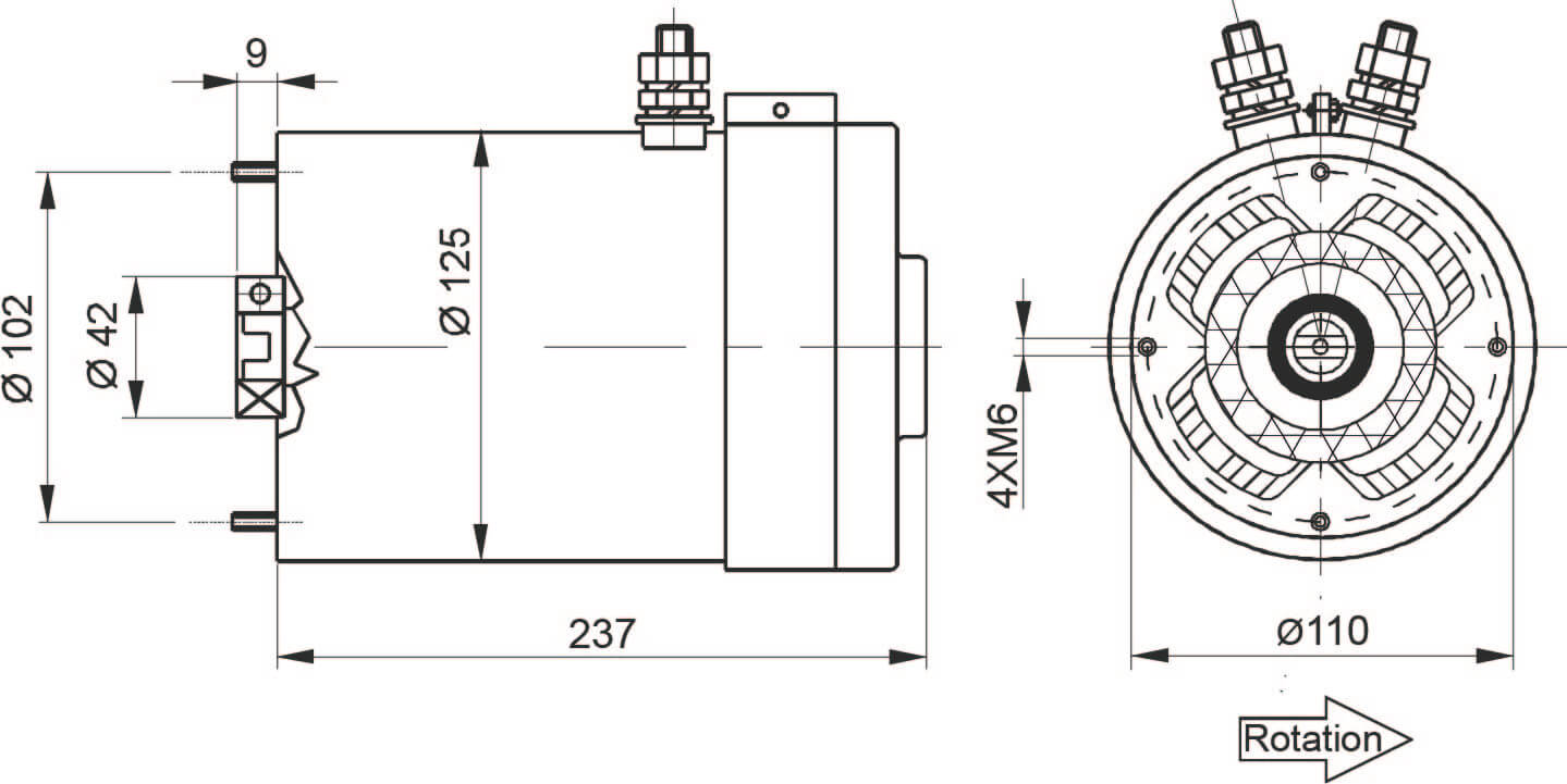 schema Moteur électrique à courant continu 3000 Watts 24 Volts