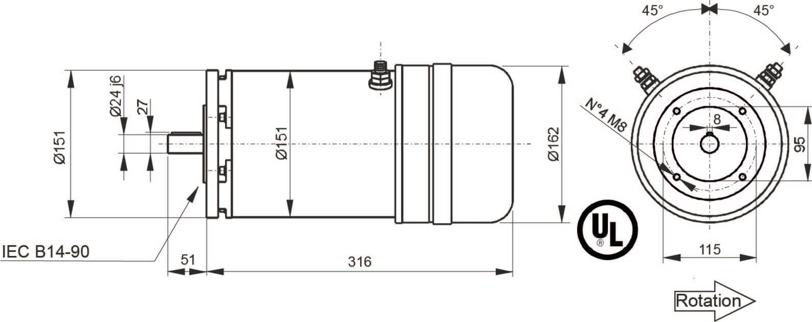 schema Moteur électrique à courant continu 2500 Watts 12 volts