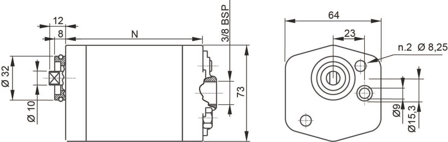 schema Pompe silencieuse 8,3 cm³ groupe 1 - 153 bar rotation droite