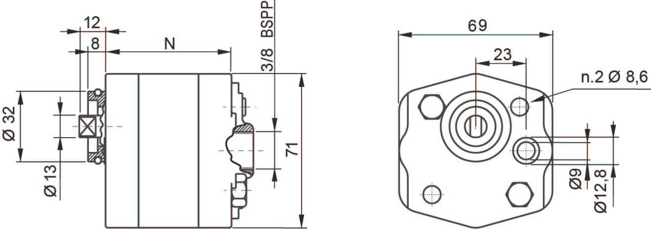 schema Pompe haute pression 7,4 cm³ groupe 1 - 190 bar rotation droite