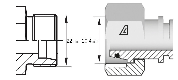 Cotes de définition flexible hydraulique équipé écrou tournant 15L DIN droit