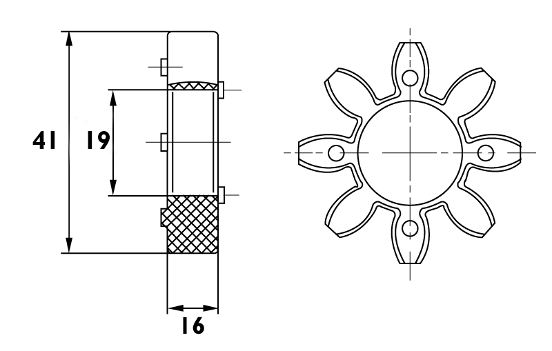 Anneau d'accouplement étoile intérieur ø19mm - Exterieur ø41mm