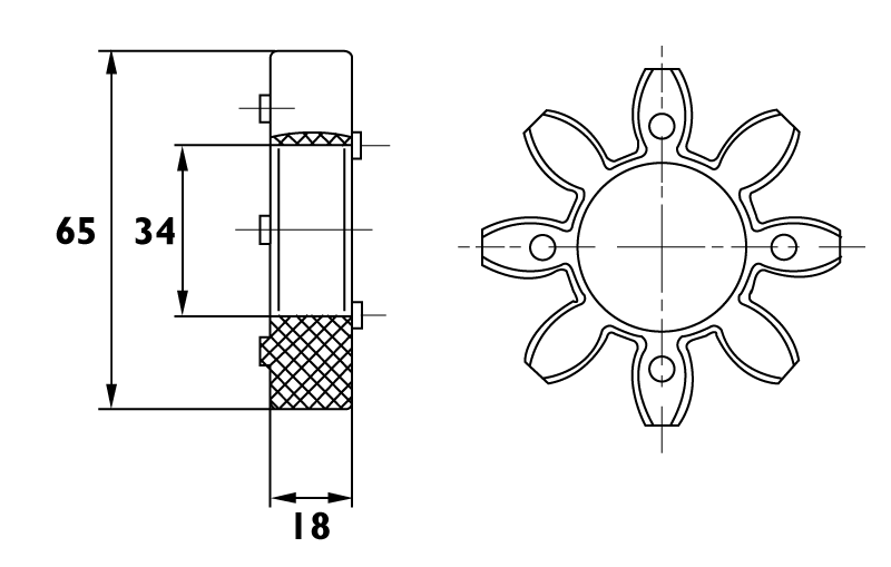 Anneau d'accouplement étoile intérieur ø34mm - Exterieur ø65mm