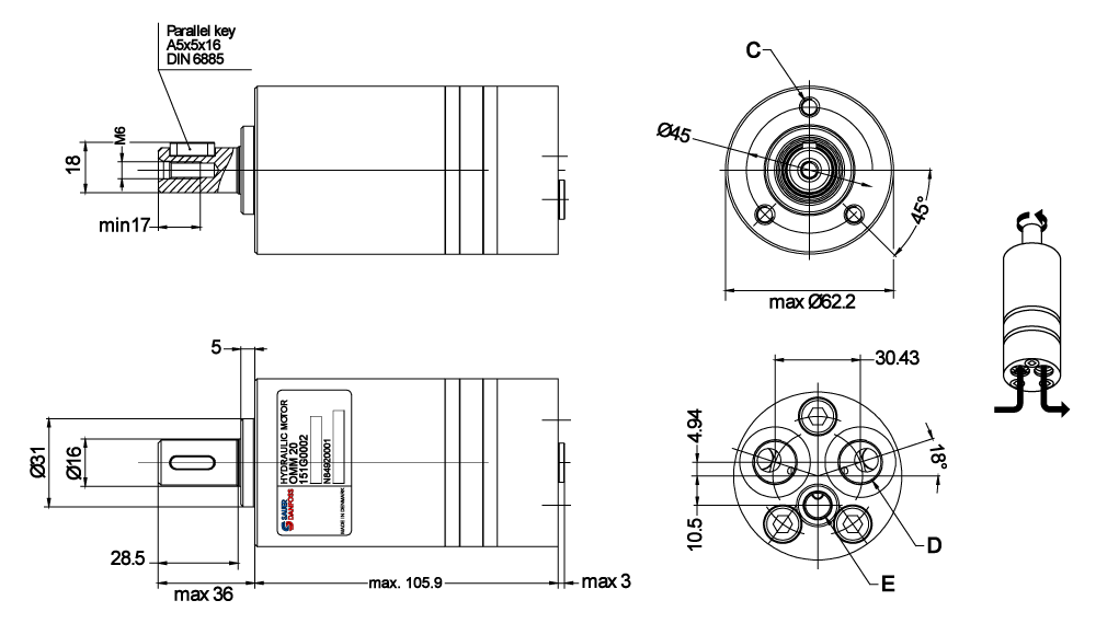 Moteur Danfoss OMM 8cm3 sorties arrières