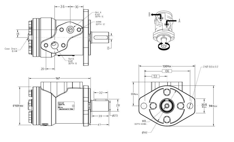 Schéma Moteur Eaton OMR 160 cm3