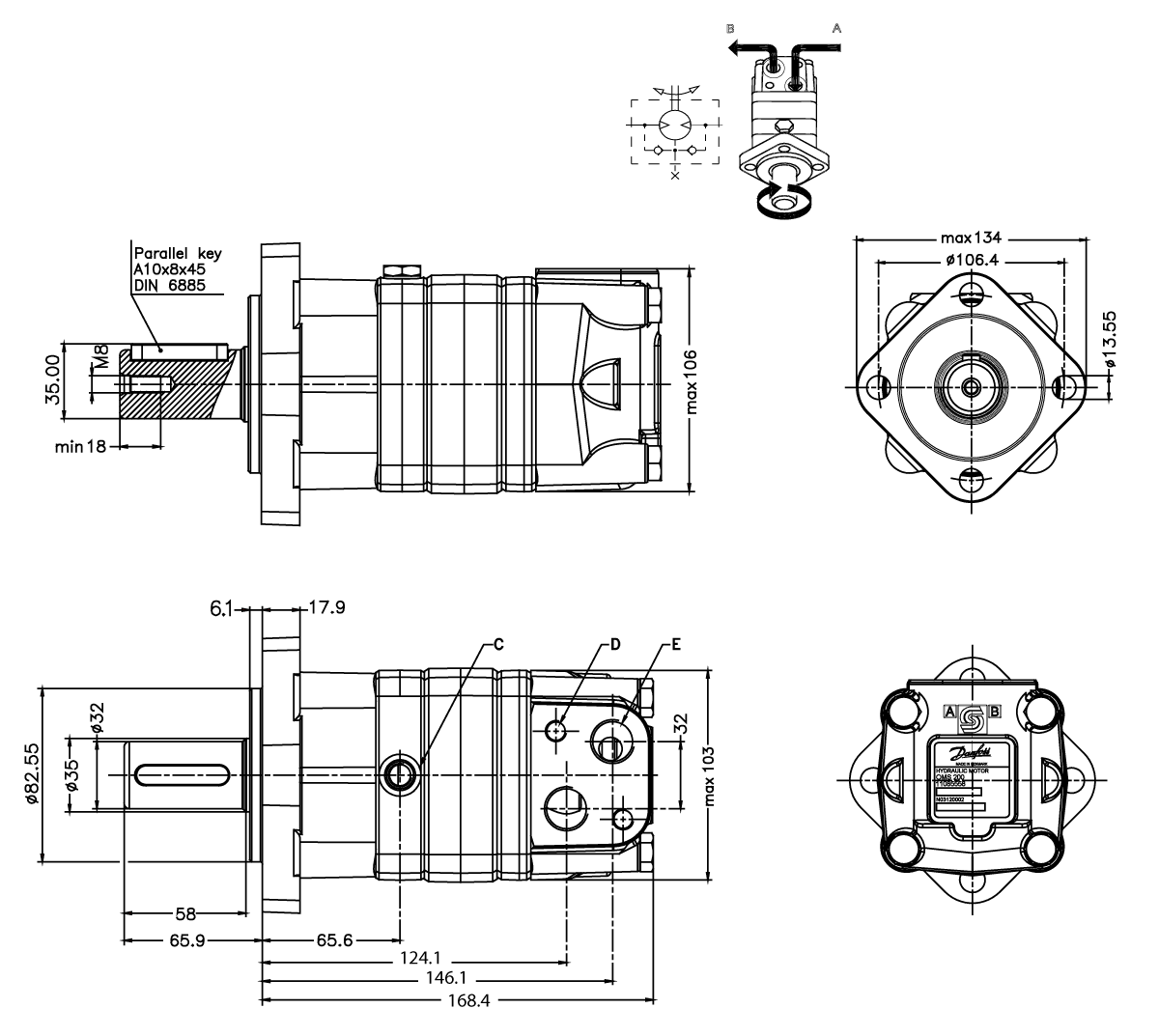 Schéma OMS DANFOSS 80cm3 Arbre 32mm