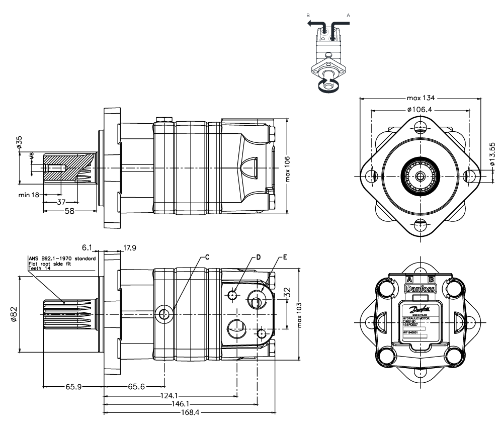 Moteur Danfoss OMS 80cm3 arbre cannelés 32mm