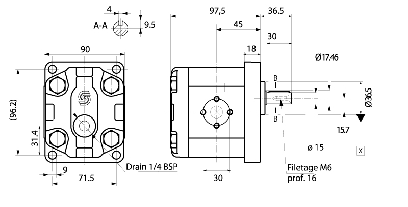 Moteur SAUER Groupe 2 Flasque Italienne Arbre cylindrique