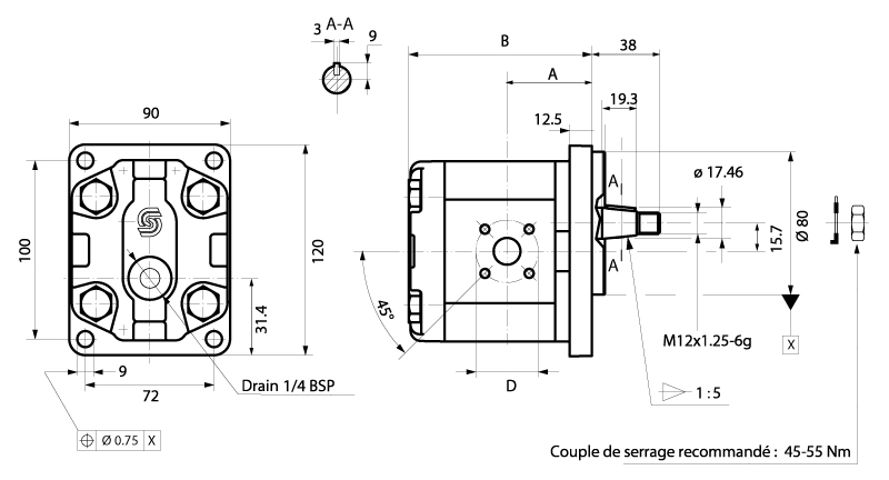 Moteur à engrenage SAUER Arbre Conique 1/5 de 6 à 26 cm3