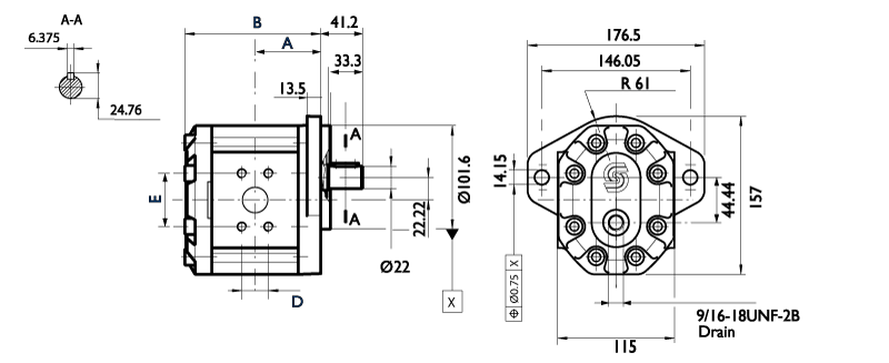 Moteur à engrenage SAUER 22 à 90 cm3Flasque 2 trous