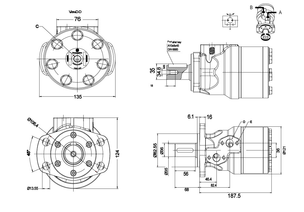 Moteur OMH 315 cm3 arbre ø35 mm