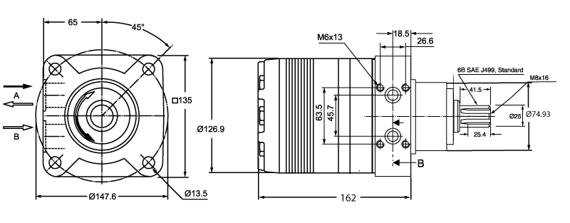 Moteur Parker 240cm3 - arbre cannelé ø25mm