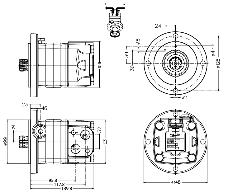 Schéma moteur Danfoss OMSS 160 cm3