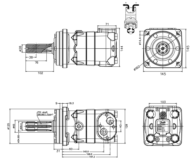 Schéma moteur Danfoss OMT 200 cm3 PTO