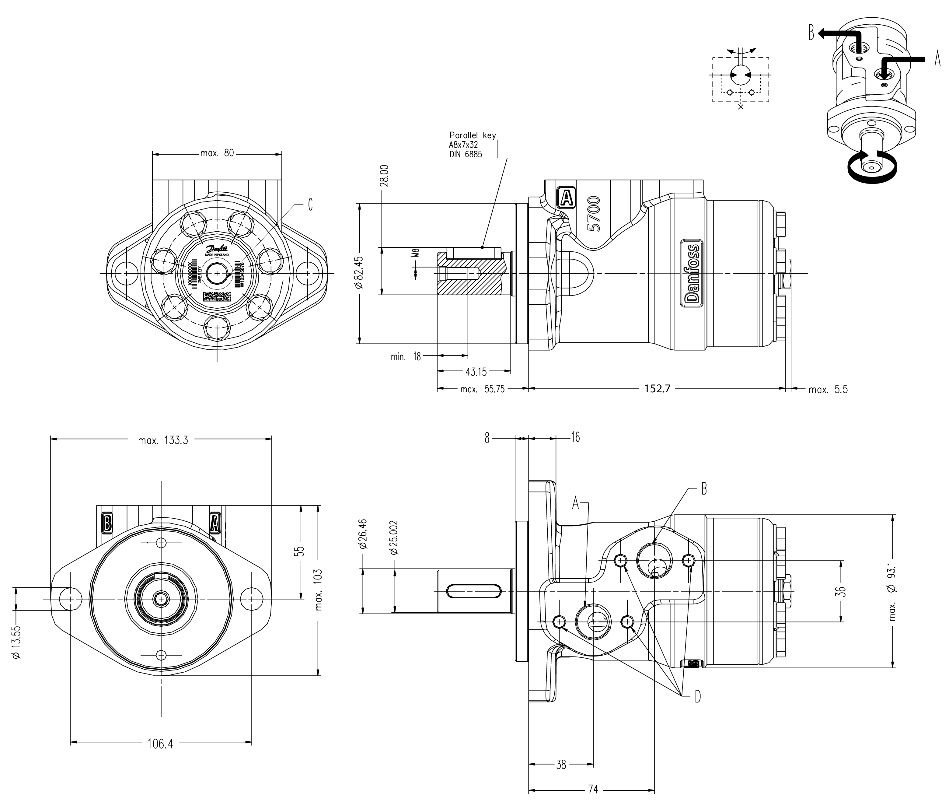 Schéma moteur hydraulique danfoss 11186708