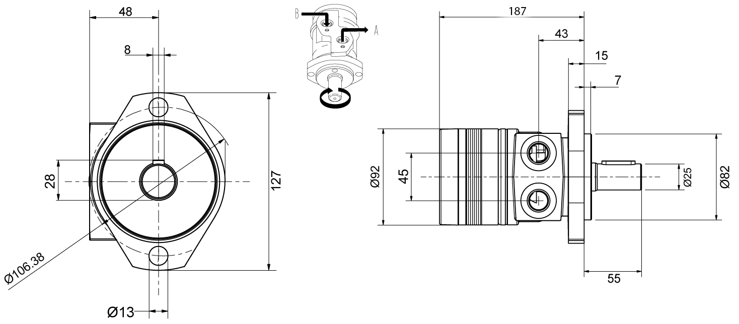 Schema moteur Parker 330 cm3 Série TE Entrées inversées