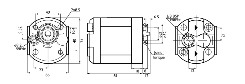 Pompe Standard Groupe hydraulique rotation gauche 1.1 cm3