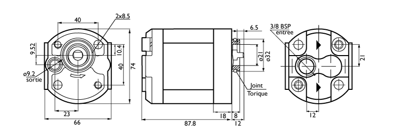 Pompe Standard Groupe hydraulique rotation gauche 2.7cm3