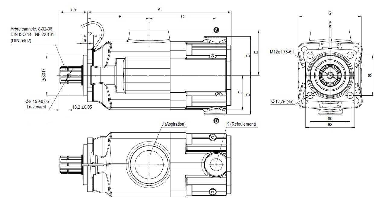Schéma et dimensions pompe camion série PA Hydro Leduc