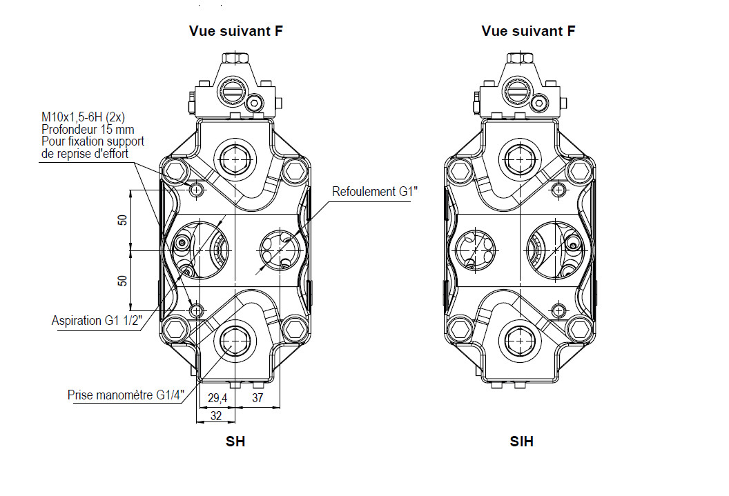 Schéma et dimensions pompe camion 130-150 Hydro Leduc complément