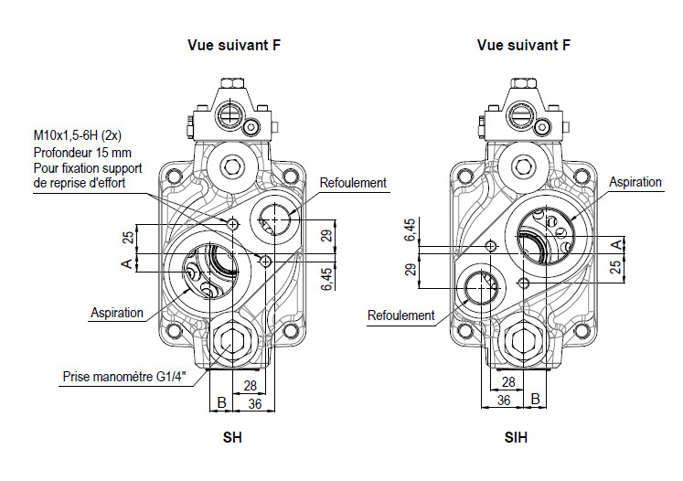 Schéma et dimensions pompe camion TXV 40 120 Hydro Leduc