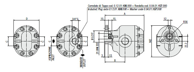 Pompe hydraulique pour camion compacte PAC double débit HYDRO LEDUC 25 à 39  cm3, flasque 4