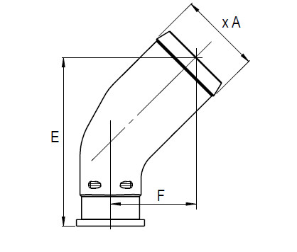 Schéma de la pipe d'aspiration coudée à 45° pour pompe HPI Hydro Leduc