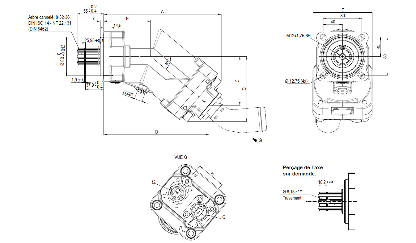 Schéma et dimensions pompe camion série XPI Hydro Leduc