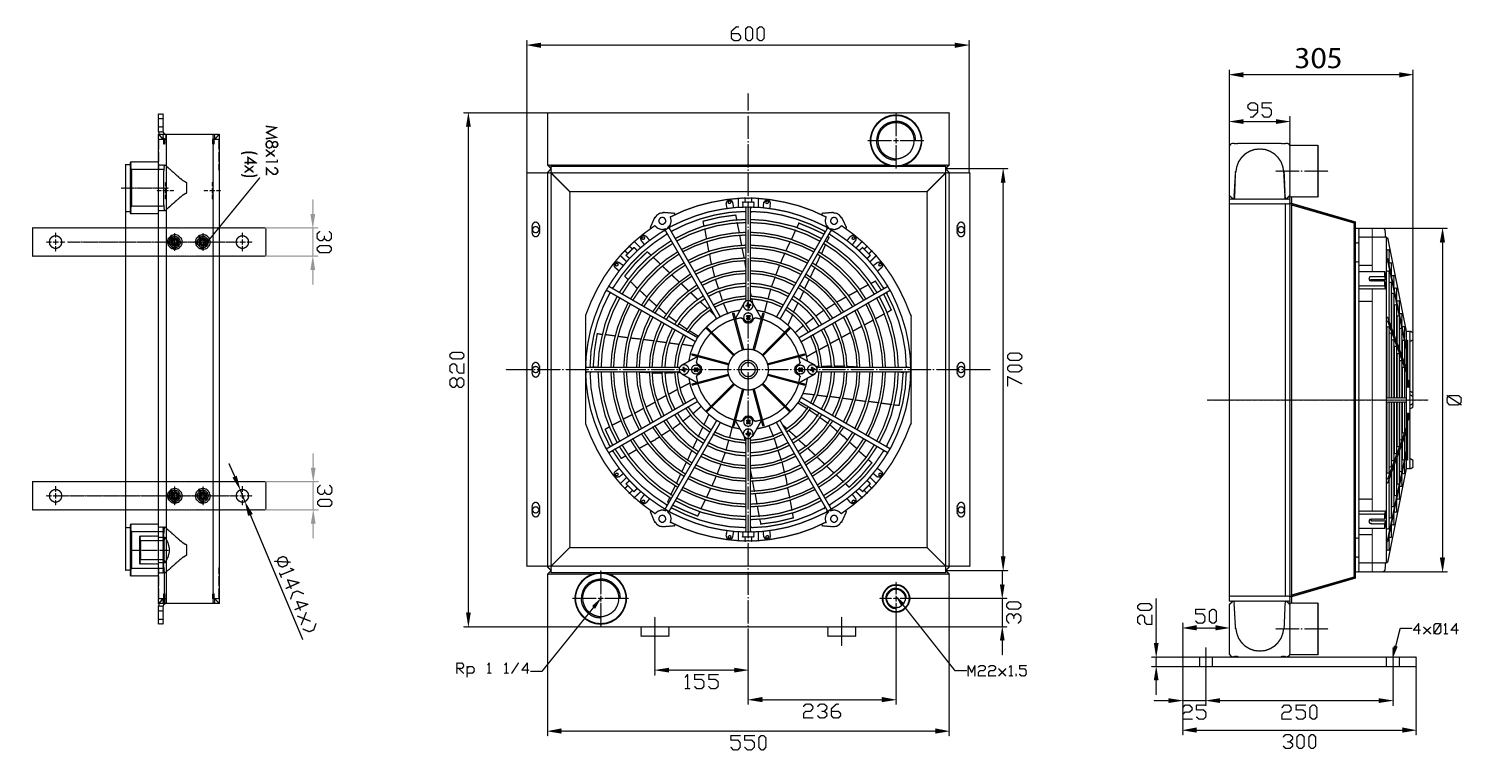 Schéma Échangeur Thermique 2 ventilateurs 12 VDC