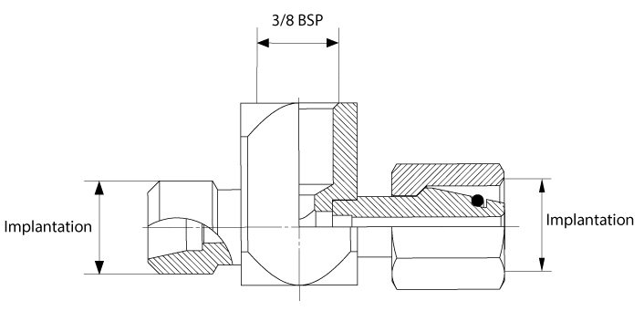 Raccord en Te implantaiton DIN S male et femelle