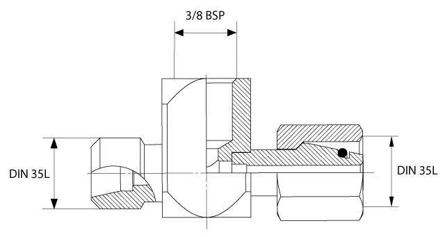 Raccord en te Din 35L male et femelle