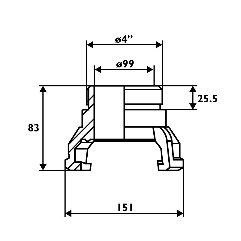 Raccord symétrique mâle 4" Sans verrou DN100